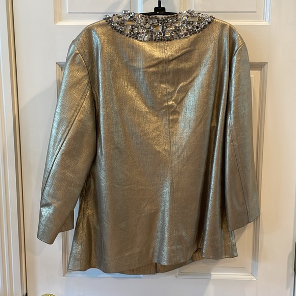 Chico’s Size 2 (12/14) Gold Leather 3/4 Sleeve Jacket. Fully Lined. - Picture 6 of 11